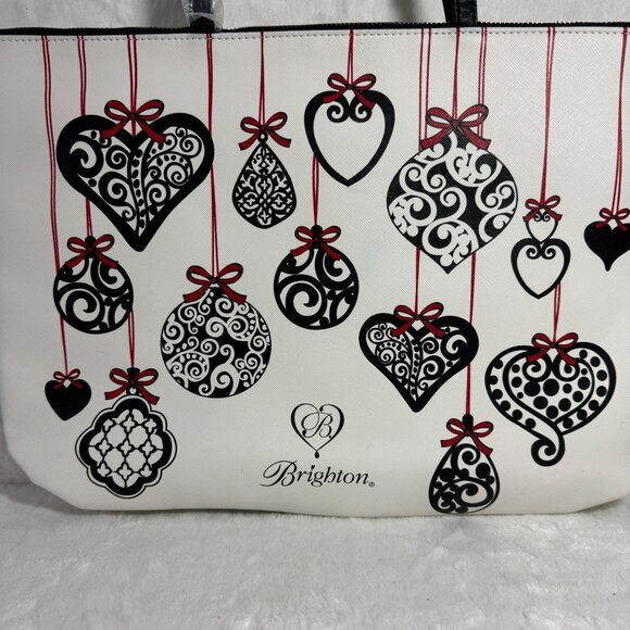 Brighton Love Notes Tote Bag Heart & Bow Design White & Black Red - Picture 2 of 5